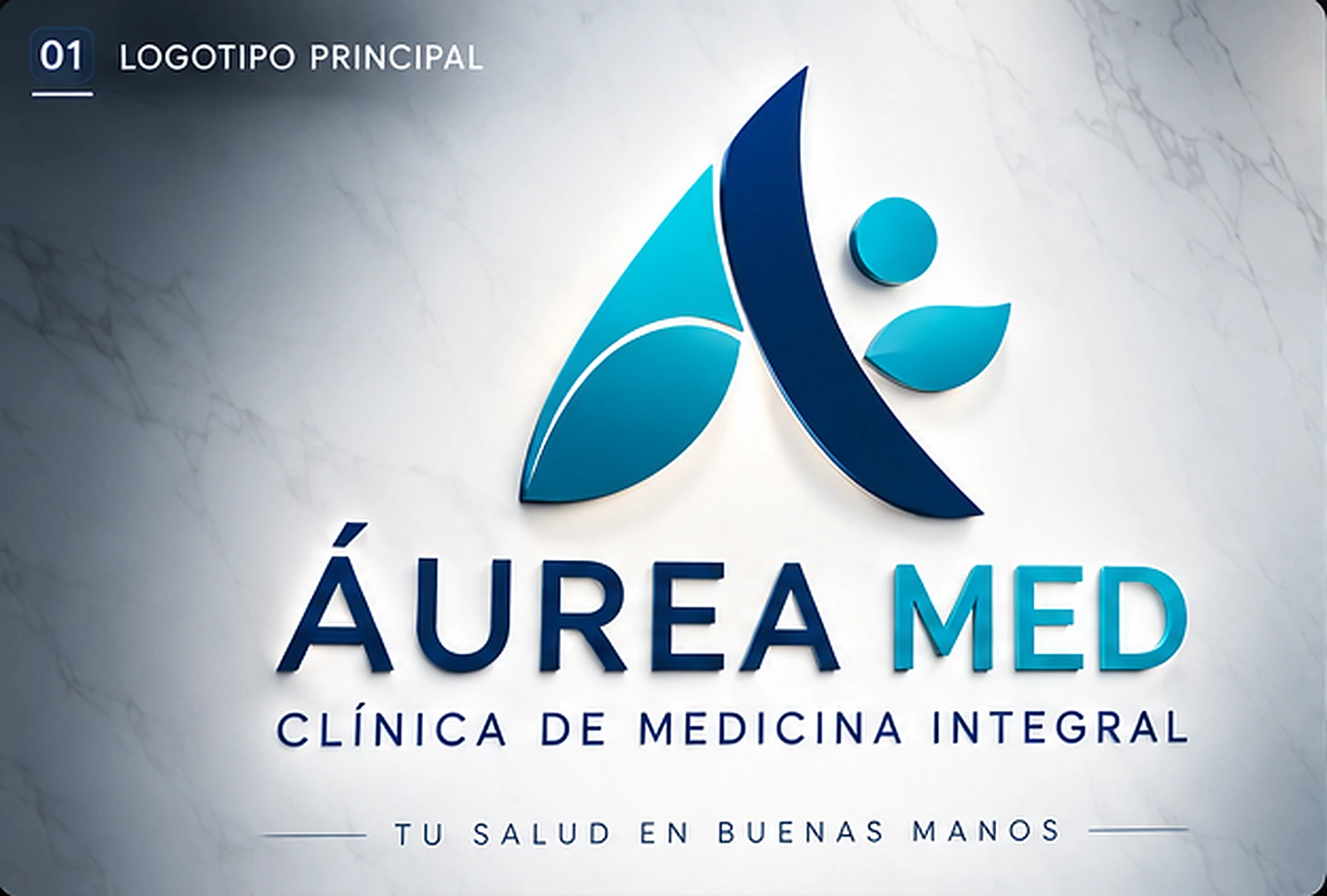 Logotipo conceptual ÁUREA MED sobre fondo blanco